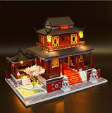 WYD Wooden Assembled Toy House, 1:24 Miniature Craft Doll House Kit with LED Lights and Dust Cover, Christmas New Year Valentine's Day Birthday Gift (Chinese Sansheng III)