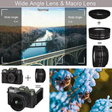 Digital Cameras for Photoggraphy, 4K Vlogging Camera for YouTube with Built-in Fill Light, 16X Digital Zoom, Manual Focus, 52mm Wide Angle Lens & Macro Lens, 32GB TF Card and 2 Batteries
