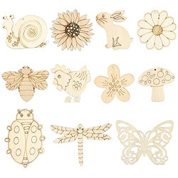 110 Pieces Unfinished Wood Crafts, Butterfly Wood Slices Flower Wooden Cutouts with Holes Blank Animals Wooden Painting Crafts for Kids, Home Decoration Ornament DIY Craft Art Project, 11 Styles