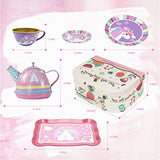 15 pcs Unicorn Tea Sets for Girls, Pink Tin Tea Set with Carry Case, Kids Play Pretend Perfect for Tea Time Parties Supplies, Princess Tea Party Set for Little Girls, Children Gifts