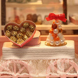 GuDoQi DIY Miniature Dollhouse Kit, Tiny House kit with Music and Dust Proof, Miniature House Kit 1:24 Scale Chocolate Shop, Great Handmade Crafts Gift for Valentine's Day Birthday