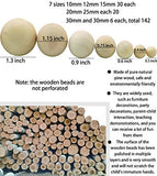 MotBach 142 Pieces Round Wood Balls Unfinished Wooden Balls, Hardwood Craft Balls for DIY Craft Projects Decorating Jewelry Making, 7 Sizes(10, 12, 15, 20, 25, 30, 35mm)