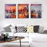 New York City Canvas Wall Art Modern Abstract Cityscape pink painting Stretched and Framed for Bedroom Home Office Living Room Decor, 12"x16" 3 Panel , Original Design