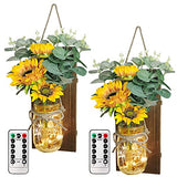 OurWarm Sunflower Mason Jar Sconces Wall Decor Set of 2 Rustic Wall Sconces Handmade Hanging Mason Jars with LED Fairy Lights for Home Kitchen Living Room Farmhouse Wall Decorations Lights