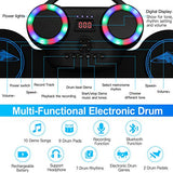 Electronic Drum Set, Portable Roll-Up Drum Practice Pad, 9 Pad Digital Drum Kit, Built-in Dual Stereo Speakers, Bluetooth Wireless Electric Drums for Kids Beginner Great Holiday Birthday Gift