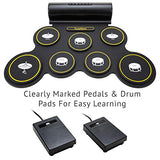 Ivation Portable Electronic Drum Pad - Digital Roll-Up Touch Sensitive Drum Practice Kit - 7 Labeled Pads 2 Foot Pedals Kids Children Beginners (With Speaker and Built in Rechargeable Battery)