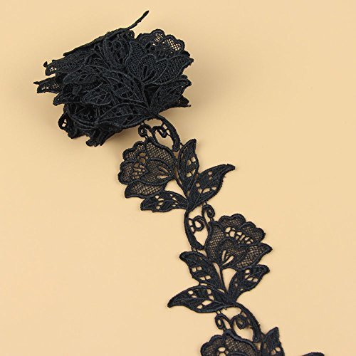 Floral Motifs Boho Black Lace Applique Trim Sequins Flower Embroidery Applique Sewing Craft,2 Yards