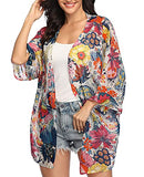 Women Chiffon Floral Kimono Half Sleeve Bikini Cover Up Casual Cardigan Capes Tops (Large, A-Colorful)