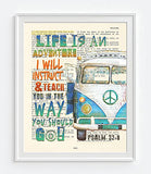 Life Is An Adventure, I Will Instruct and Teach You in the Way You Should Go, Psalm 32:8, Christian Unframed Art Print, Classic Vintage Antique Van Bible Verse Scripture Gift, 8x10 inches