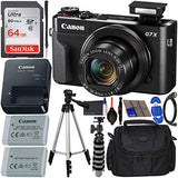 Canon PowerShot G7 X Mark II Digital Camera (Black) with Accessory Bundle - Includes: SanDisk Ultra 64GB SDXC Memory Card, Replacement Battery, Full Size Tripod, Carrying Case & More
