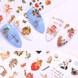 Angel Nail Stickers, 3D Self-Adhesive Baby Angels Nail Decals Baroque Flower Leaf Nail Art Stickers Colorful Mixed Angel Valentine's Day Nail Decorations for Women Girls (4 Sheets)