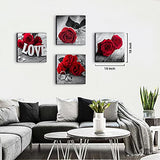 Red Wall Decor Ruby Rose Bedroom Canvas Walls Art 4 Pcs Black and White Flower Prints Picture for Bathroom Living Room Home Decoration Accessories Floral Couples Poster Painting Modern Artwork 12x12"