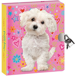Peaceable Kingdom Puppy Love 6.25" Lock and Key, Lined Page Diary for Kids
