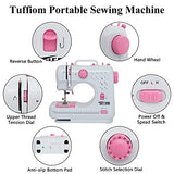 TUFFIOM Electric Sewing Machine, Mini Portable Electric Household Sewing Machine 12 Built-in Stitches 2 Speed for Beginners with Foot Pedal & Built-in LED light