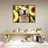 Diamond Painting Kits for Adults,DIY 5D Full Drill Crystal Rhinestone Gem Art Paint, Dog & Sunflower HD Canvas Dots Diamonds Arts Craft kit for New Home Wall Decor 16x12in