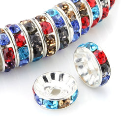 RUBYCA 100pcs Round Rondelle Spacer Charm Bead 6mm Silver Tone Multi-Color Czech Crystal DIY