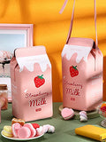 Frienda 2 Pieces Girls Strawberry Milk Purse Bag Women Cross Body Pink Cute Japanese Purse Bag Soft PU Phone Shoulder Wallet Small Purses Box Bag Milk Strawberry Purse Japanese Stuff Handbag Purse