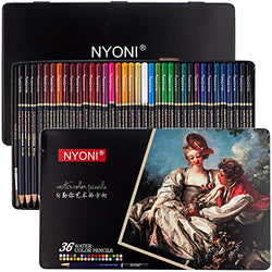 Nyoni Watercolor Pencils Set of 36 with Brush for Professional painter,Beginners,Students Drawing Supplies