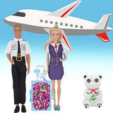 ZTWEDEN 76Pcs Doll Clothes and Accessories for 12 Inch Boy and Girl Doll Flight Attendant Series Set Includes 22 Wear Clothes 19 Shoes Shirt Jeans Suit Sunhat Cradle Panda for 12'' Boy Girl Doll