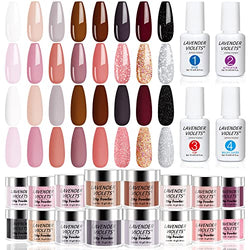 Lavender Violets 20PCS Fast-Dry Dip-Powder-Nail Kit Nude Glitter Pink and Brown Nail Dipping Powder Set with Base Activator Top Brush Saver, Salon Manicure Nail Art, Miss Coffee Collection M960