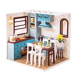 Spilay DIY Miniature Dollhouse Wooden Furniture Kit,Handmade Mini Modern Model Plus with Dust Cover & Music Box ,1:24 Scale Creative Doll House Toys for Children Lover Gift (Jos Kitchen)