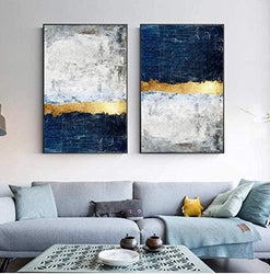 Vicbinly 2 Pieces 50x70cm(19.6x27.5in) Modern Golden Wall Art Picture Gold Foil Block Gold Foil Block Blue Poster Print For Living Room Navy Decor-No Frame