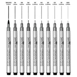 Black Fineliner Pen Set of 10 Various Tips - from 0.2mm to 1.0mm Width Tips, Plus 2.5mm Calligraphy