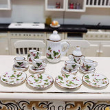 kekafu 15 Pcs Dollhouse Tea Cup Set 1:12 Scale Porcelain Tea Cup Set Exquisite Pattern Miniature Tableware Set Pretend Play Toys Dollhouse Decoration Ornaments Accessories Gifts (Flower and Leaves)