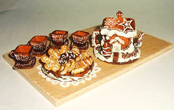 Service Gingerbread Cottage Tea Set. Dollhouse miniature 1:12