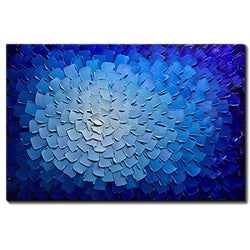 Desihum-Oil Paintings Modern Framed Art 3D Hand Painted Artwork Abstract Blue Flowers Pictures on Canvas Wall Art Ready to Hang for Living Room Bedroom Home Decor (24"x36")