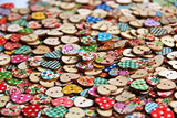 Jia Jia Trade Heart Shaped Painted 2 Hole Wooden Buttons Mixed Buttons for Sewing and Crafting 50