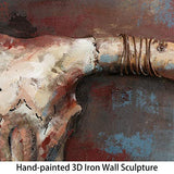Empire Art Direct Empire Art Long Horn Primo Mixed Media Hand Painted Iron Sculpture Wall Décor, Metallic