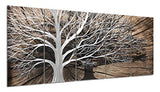 Yihui Arts 3D Silver Tree Metal Wall Art Hand Grind on Aluminum Brown Rustic Pictures in 5 Panel Modern Artwork for Living Room Bedroom Decoration (24Wx64L)