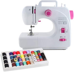 Mini Sewing Machine for Beginner, Portable Sewing Machine, 16 Built-in Stitch with 60 Pcs Threads Small Double Threads and Two Speed Multi-function Mending Machine with Foot Pedal for Kids, Women