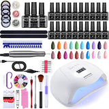 Gel Nail Polish Kit with U V Light 120W Nail Lamp, 20pcs Gel Nail polish set, 25000RPM Electric Nail Drill Machine, No Wipe Top & Matte Top Coat Base Coat, Nail Art Decorations, Nail Manicure Tools, All-In-One Manicure Kit