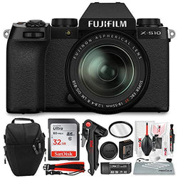Fujifilm X-S10 Mirrorless Digital Camera Body with 18-55mm Lens, Sleek Design Accessories Bundle with 32GB SD Card, Tripod, Card Reader and More