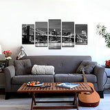 Wieco Art Brooklyn Bridge Night View 5 Panels Modern Landscape Artwork Canvas Prints Abstract Pictures Sensation to Photo Paintings on Canvas Wall Art for Home Decorations Wall Decor