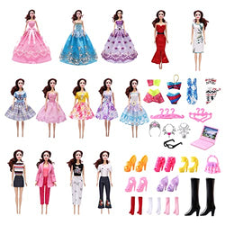 46 Pcs Doll Clothes and Accessories,3 Wedding Dresses, 5 Fashion Dresses, 4 Tops and Pants,4 Swimwear,Fishtail Dress,Casual Dress,12 Shoes and Other Accessories for 11.5 Inch Doll
