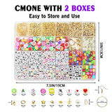 9000pcs 2 Boxes Clay Beads for Bracelet Making Kit, 24 Colors Polymer Clay Beads for Jewelry Making, Glass Seed Beads Letter Constellation Flower Fruit Clay Beads Kit with Elastic Strings