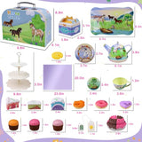 Tea Party Set for Little Girls,50PCS Princess Horse Tea Time Toy Including Food Sweet Treats Playsets,Teapot Tray Cake,Tablecloth & Carrying Case,Kids Kitchen Pretend Play for Girls Boys Age 3 4 5 6