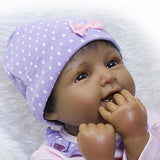 22 inch Reborn Baby Dolls Africa America Newborn Toddler Black Girl Lovely Smiling with Purple Outfit for Birthday Gifts