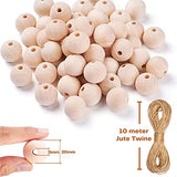 VEZZIL 150 Pieces 20mm Wooden Beads for Crafts, with 10 Meter Jute Twine, Unfinished Wood Beads for Garland, Macrame, Jewelry Making, Farmhouse Decor and Crafting DIY