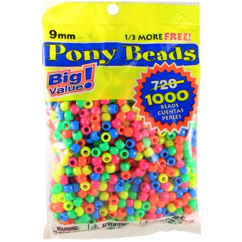 Pony Beads 6mmX9mm 1,000/Pkg-Opaque Neon