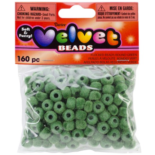 Darice Flocked Pony Beads 6mmx9mm 160/Pkg-Green