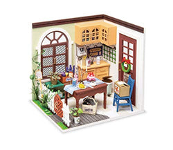 Rolife DIY Wooden Dollhouse Kit with Miniature FurnitureModel Building Kits with Accessories and LED, for Kids(Mrs Charlie's Dining Room)