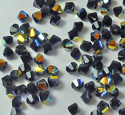 4mm Jet Black AB Swarovski Bicone Beads Xillian 144 Piece By Crystal Passions Distributor of