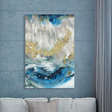 Blue Abstract Canvas Wall Art: Swirl Artwork with Gold Foil Painting Hand Painted Picture for Living Room ( 36'' x 24'' x 1 Panel )