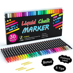 Chalk Markers, Shuttle Art 30 Vibrant Colors Liquid Chalk Markers Pens for Chalkboards, Windows, Glass, Cars, Water-based, Erasable, Reversible 3mm Fine Tip for Office Home Supplies