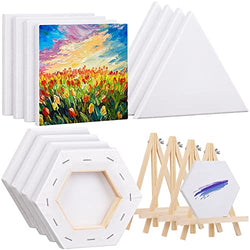 Aodaer 12 Packs Painting Canvas Panel with 4 Mini Easel Canvas Panels for Oil Watercolor Canvas Painting Kit Triangle Square Hexagon Shape Side Length Blank Canvas for Kids Adult Canvas Art (White)