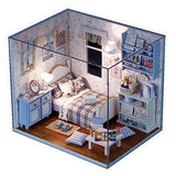 QTFHR Cute Dollhouse Miniature DIY House Mini Creative Room with Furniture Plus Dust Proof Cover DIY Romantic Gift (Blue)